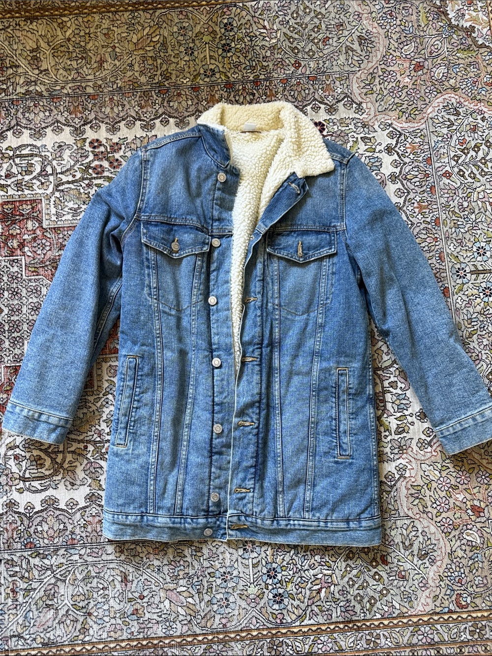 Long Sherpa-Lined Denim Jacket - Light Blue women’s 4